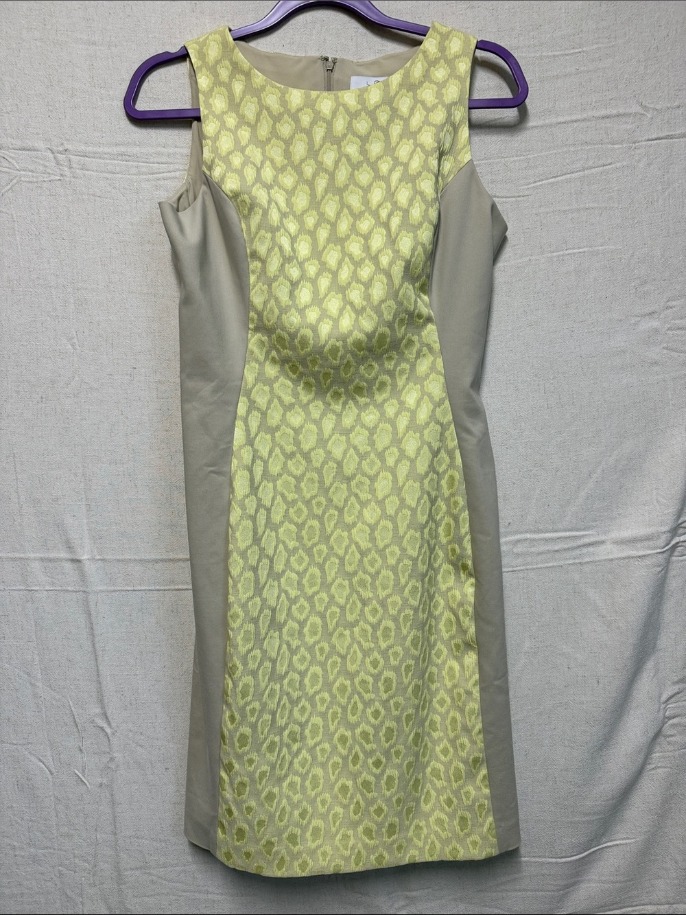Badgley Mischka Yellow and Taupe Jacquard Midi Dress
